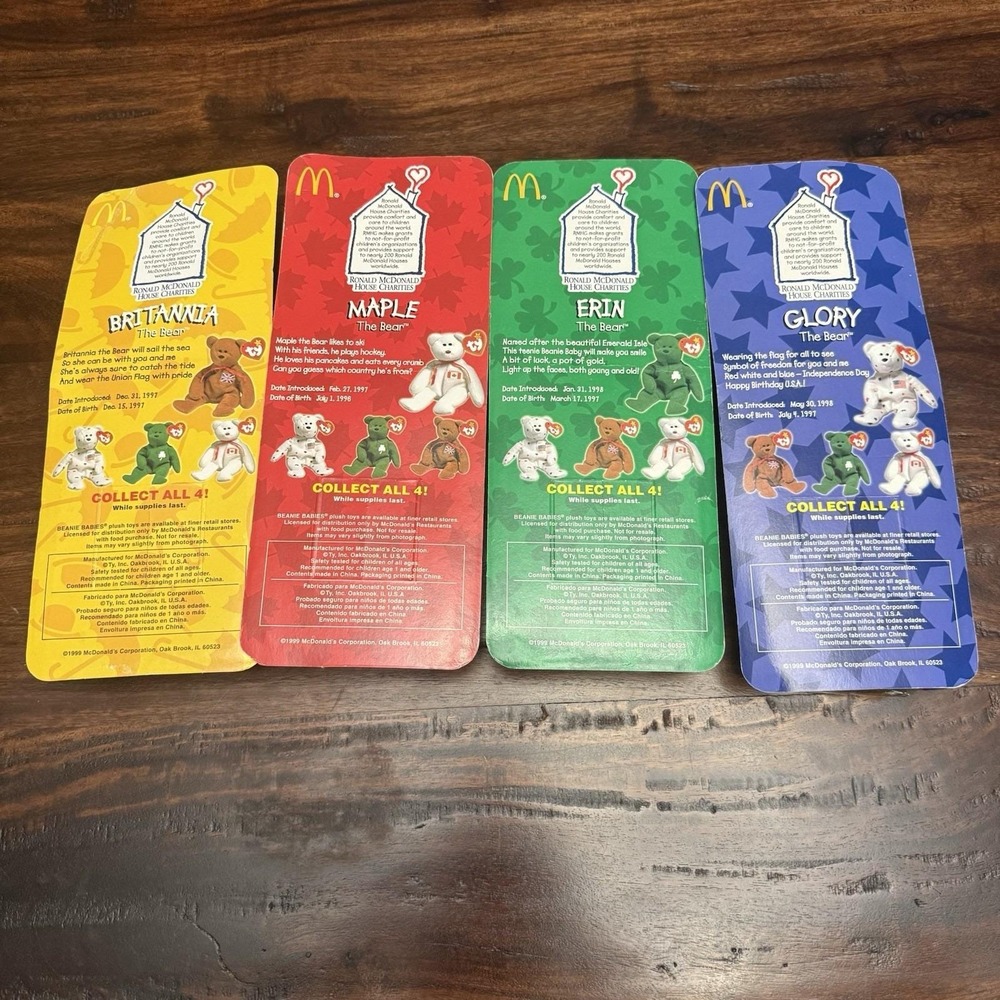 TY McDonalds Beanie Baby Erin Maple Britannia Glory the Bear 1999 FULL SET OF 4 - Picture 2 of 5